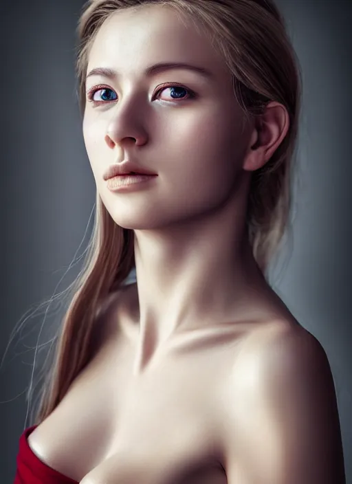 Image similar to a gorgeous norwegian female photo, professionally retouched, soft lighting, realistic, smooth face, full body shot, torso, dress, perfect eyes, sharp focus on eyes, 8 k, high definition, insanely detailed, intricate, elegant, artgerm and jason chan and mark litvokin