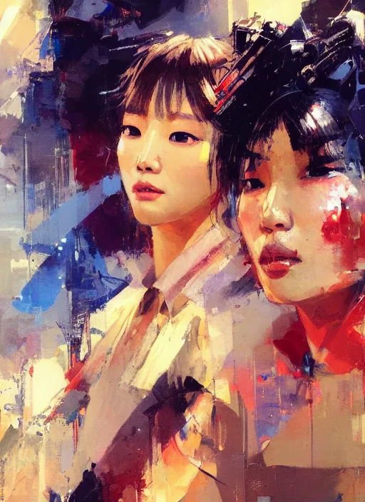Image similar to Lee Jin-Eun by John Berkey and Vincent Di Fate, rule of thirds, seductive look, beautiful, in intergalactic hq, ethereal lighting, smooth, masterpiece, Refined
