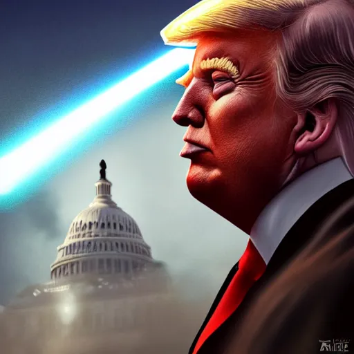 Prompt: Donald Trump as a jedi, post-apocalyptic, capitol hill, wlop, artstation