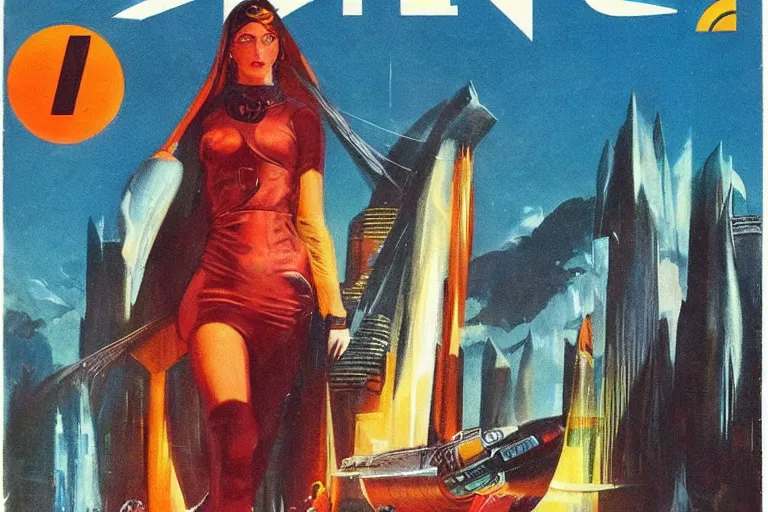 Image similar to 1979 OMNI Magazine Cover of a lady Druid. in cyberpunk style by Vincent Di Fate