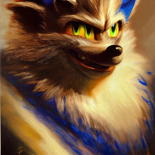 Image similar to a portrait of sonic the hedgehog. highly detailed painting by gaston bussiere, craig mullins, j. c. leyendecker, furry