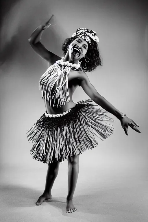 Prompt: female hula dancer black & white by kim taylor reece