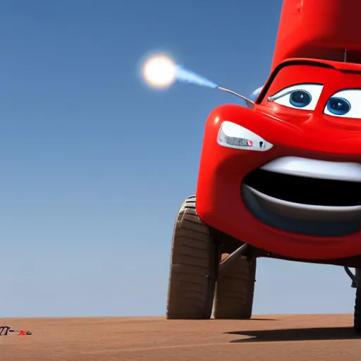 Image similar to HIMARS multiple rockets launch system, Pixar Cars character concept artwork, 3d concept, high detail iconic character, 8k octane render