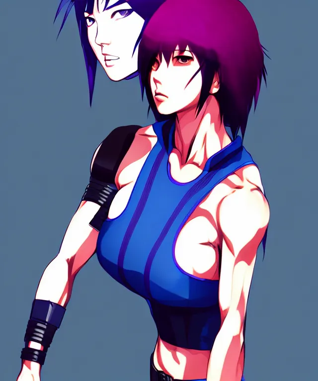 Image similar to color digital pen lineart sketch of athletic motoko kusanagi, by gnomon, by ilya kuvshinov, trending on pixiv fanbox