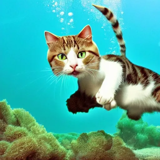 Image similar to high quality photo of a cat scuba diver