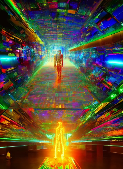 Prompt: cinematic shot cyberspace of creativity, very large floating holographic translucent videos, hyper realistic, mood lighting, fantasy, detailed happy people creating diverse art, big video statues, highly detailed, super realistic, perfect lighting pixel sorting, style sheet