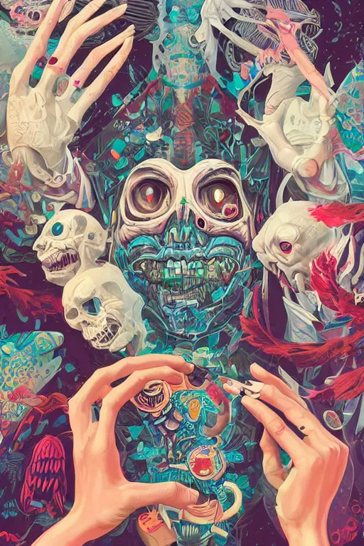 Image similar to an undead human smiling cute, tristan eaton, victo ngai, artgerm, rhads, ross draws