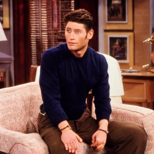 Prompt: a still from an episode of seinfeld starring jensen ackles