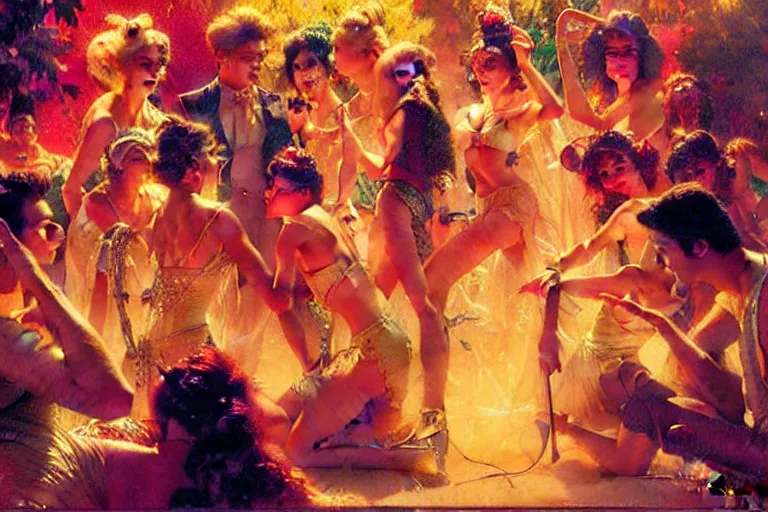 Image similar to sixties disco party, summer, neon light, painting by gaston bussiere, craig mullins, j. c. leyendecker