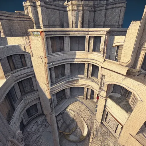 Image similar to architecture from quake levels, unreal engine 5, hyper detailed, hyper realistic
