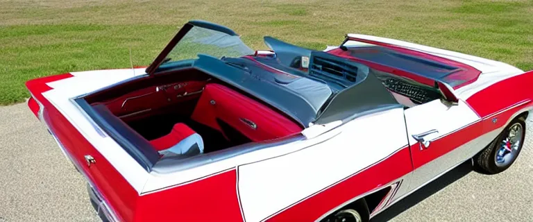 Image similar to Ermine White Chevrolet Camaro Z/28 Convertible (1967), red interior, soft top, created by Barclay Shaw