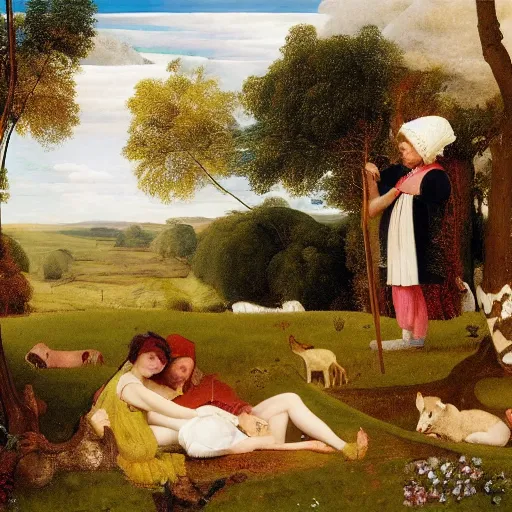 Prompt: Pastoral scene by Richard Dadd