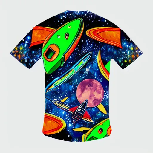 Prompt: shirt with spaceship design vibrant