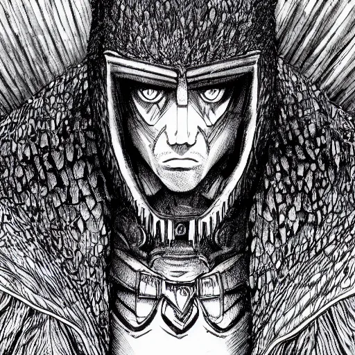 Image similar to A hyper-detailed portrait of a new villain in berserk by kentaro miura