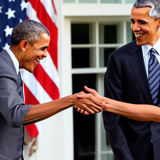 Prompt: Obama shaking hands with Obama shaking hands with Obama shaking hands with Obama shaking hands with Obama shaking hands with Obama shaking hands with