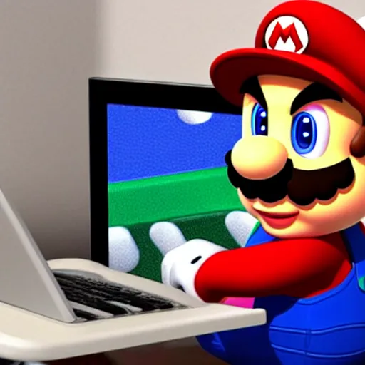 Image similar to mario using the computer, hd