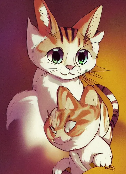 Image similar to official digital painting artwork of a cat character by don bluth, ross tran and studio ghibli.