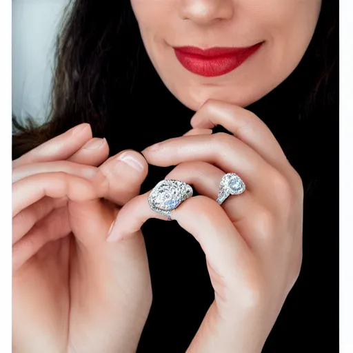 Prompt: wife wearing a ring with shimmering 7 6 0 carat diamond