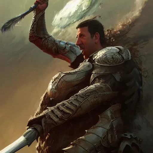 Image similar to portait of a adam sandler swinging his long sword, front game card, drark, marvel comics, dark, intricate, highly detailed, smooth, artstation, digital illustration by ruan jia and mandy jurgens and artgerm and wayne barlowe and greg rutkowski and zdislav beksinski