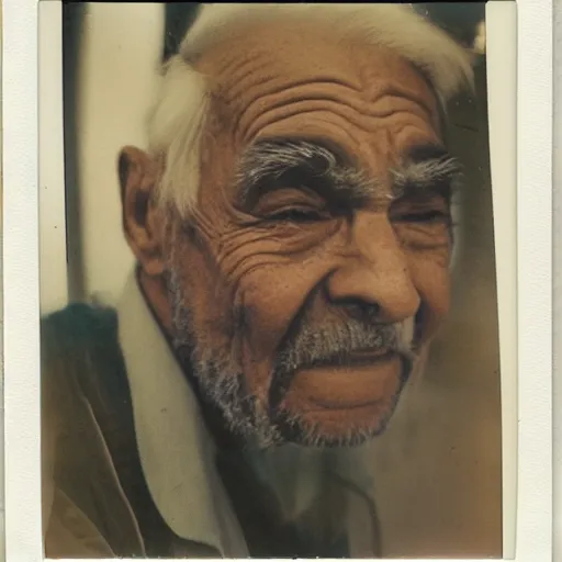 Prompt: A old man with a giant ONE-Brow looking scared to the camera, polaroid photo, colored, award winning