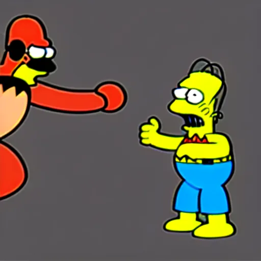 Prompt: Homer simpson punching batman , photograph , HD , 4k