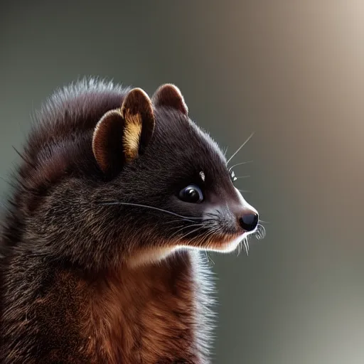 Image similar to long shot of a cute fluffy furry marten desolving into thin air, natural lighting, ground - level shot, reallusion character creator, 4 k, highly detailed, humourus, fine art illustration