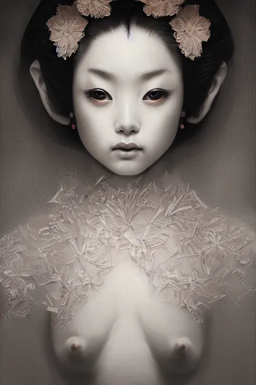Image similar to hyperrealistic photography of a highly detailed and symmetrical gorgeous geisha female ballerina in the style of vargas and wlop, highly detailed, face symmetry, masterpiece, award - winning, sharp focus, intricate concept art, ambient lighting, 8 k, artstation