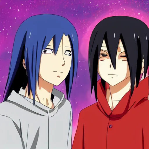 Image similar to itachi and sasuke from the anime naruto being happy, sharp, high detailed, 8 k