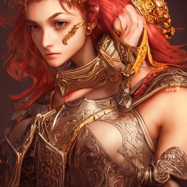 Image similar to studio portrait of lawful good colorful female holy shield paladin as absurdly beautiful, elegant, young sensual gravure idol, ultrafine hyperrealistic detailed face illustration by kim jung gi, irakli nadar, intricate linework, sharp focus, bright colors, matte, octopath traveler, final fantasy, unreal engine highly rendered, global illumination, radiant light, intricate environment