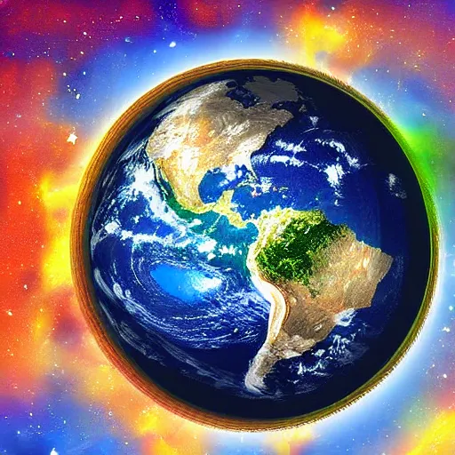 Image similar to planet earth through a window in space, digital art