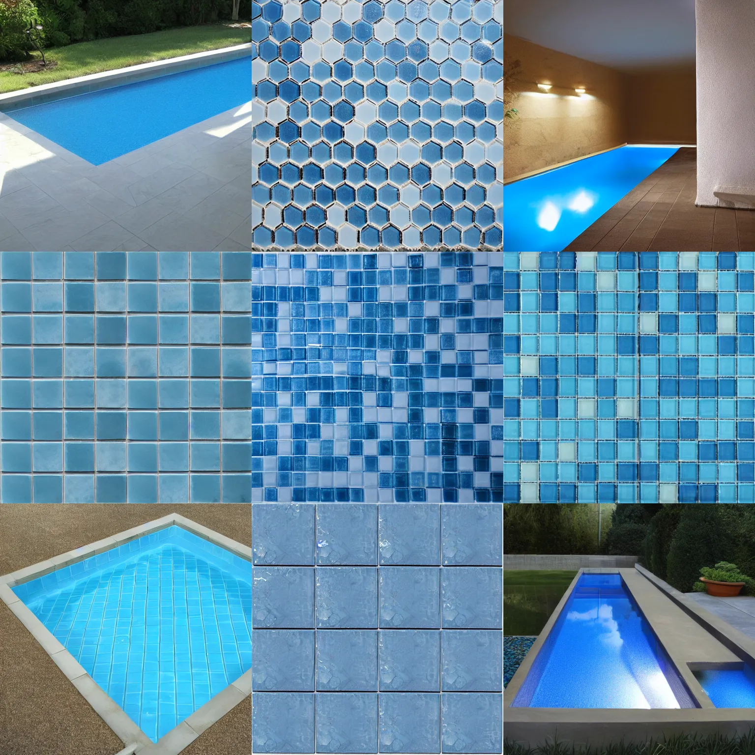Prompt: non euclidian liminal swimming pool blue light tile