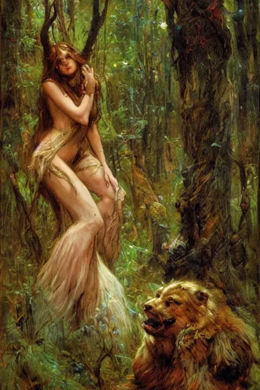 Image similar to the woods are full of monster comic cover. art by gaston bussiere.