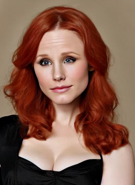 Image similar to photograph of a combination of kristen bell and christina hendricks