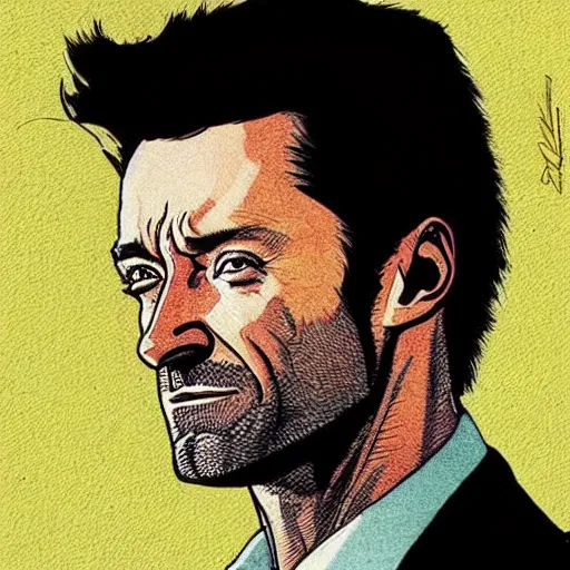 Image similar to “ hugh jackman retro minimalist portrait by jean giraud, moebius starwatcher, color comic, 8 k ”