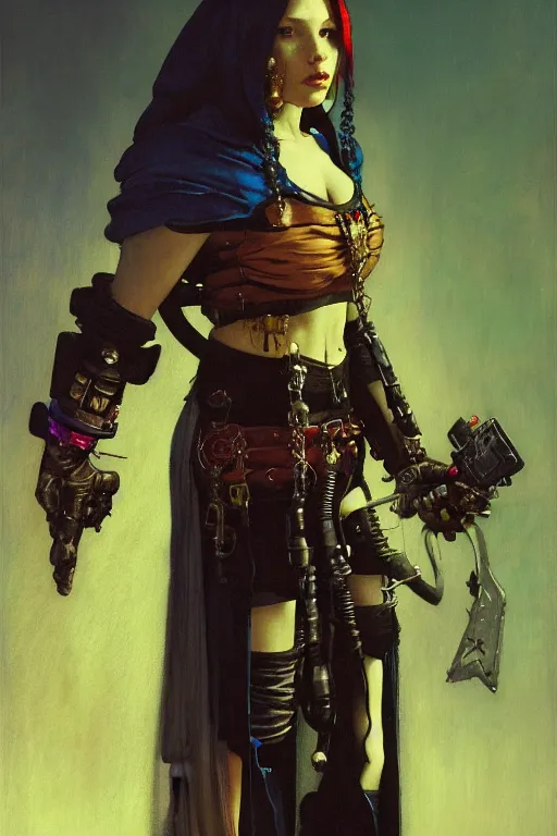 Image similar to full character portrait max mad cyberpunk warhammer 4 0 k, tech priest not the girl with the pearl earring character design, painting by gaston bussiere, katsuya terada, wyeth, greg rutkowski, craig mullins, ( ( ( ( ( vermeer ) ) ) ) ), frank frazetta, mucha, tom of finland, trending on artstation