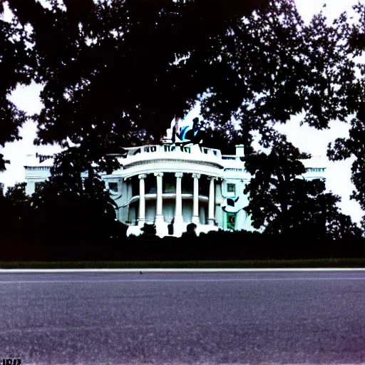 Prompt: aliens!!!!!! at white house, kodak ektochrome film, photo
