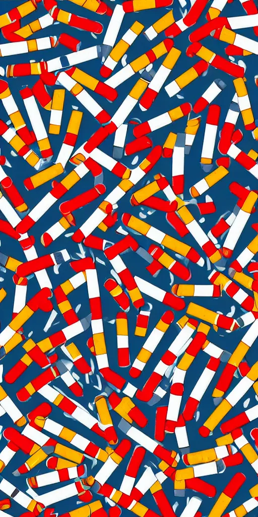 Image similar to seamless pattern of cigarettes, colourful, symmetrical, repeating 35mm photography