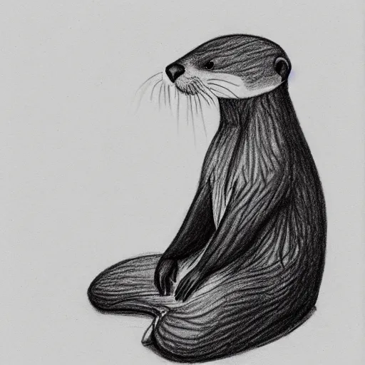 Image similar to an otter in a dress, pencil drawing