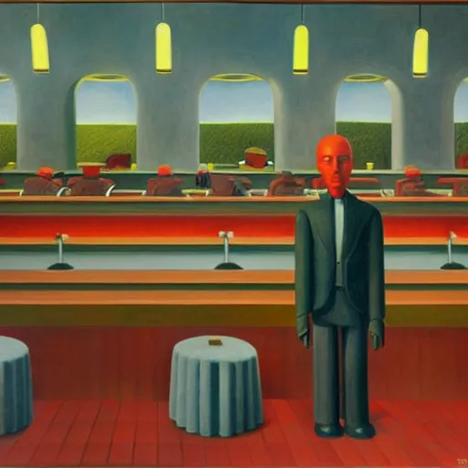 Prompt: droid factory, ( ( ( grant wood ) ) ), pj crook, ( ( ( edward hopper ) ) ), oil on canvas