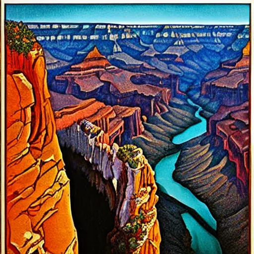 Prompt: grand canyon by Escher and O'Keefe, highly detailed, digital art