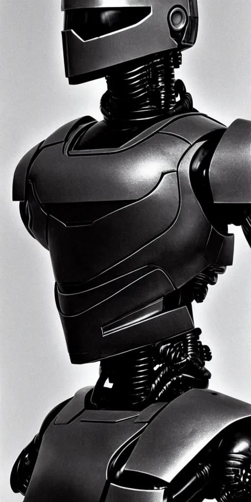 Prompt: An Alec Soth portrait photo of Robocop without a helmet