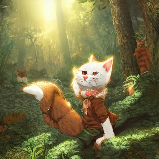 Image similar to character portrait of the anthro anthropomorphic cat head animal person fursona standing in the bright forest, hidari, color page, tankoban, 4 k, tone mapping, akihiko yoshida