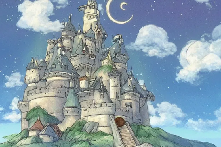 Image similar to Castle made of clouds, celestial light, divine, ghibli