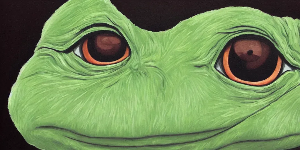 Prompt: sad pepe, big eyes, dark background, crying, emotional painting, high quality, detailed