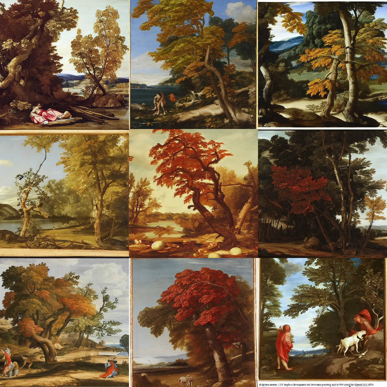 Prompt: already the leaves of the maple are fallingon the swanpool, and on the bloodstained bushes of the late - ripening rowan., artwork by guercino