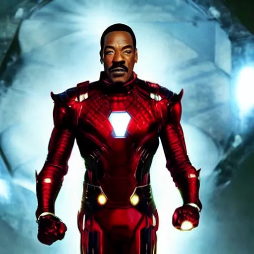 Image similar to a still of eddie murphy as an avenger, marvel superhero, cinematic lighting