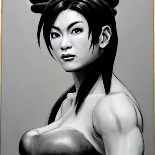 Image similar to ultra realistic janice litman - goralnik as chun li from street fighter, portrait painting by frank frazetta, 4 k, ultra realistic, highly detailed,