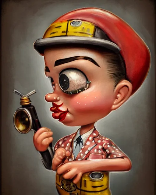 Image similar to closeup profile portrait of a tin toy as a 1 9 3 0 s gangster's moll in a gambling den, bikini, hyper realistic, artstation, illustration, nicoletta ceccoli, mark ryden, lostfish, max fleischer, digital paint, matte paint, vivid colors, bright, cheerful, detailed and intricate environment