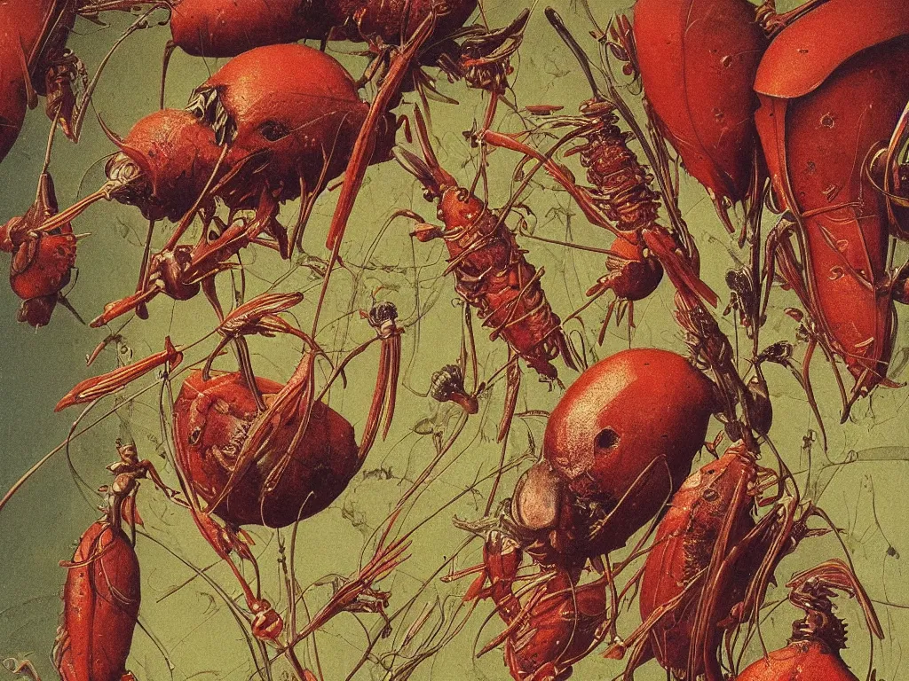 Prompt: Close up of the cardinal beetle. Painting by Beksinski, Walton Ford, Ernst Haeckel