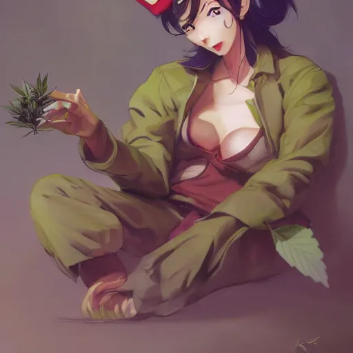 Image similar to cannabis leaf cartoon character, digital art, fun, eun by jesper ejsing, greg rutkowski, katsuhiro otomo, krenz cushart, shigenori soejima, rossdraws, rule of thirds